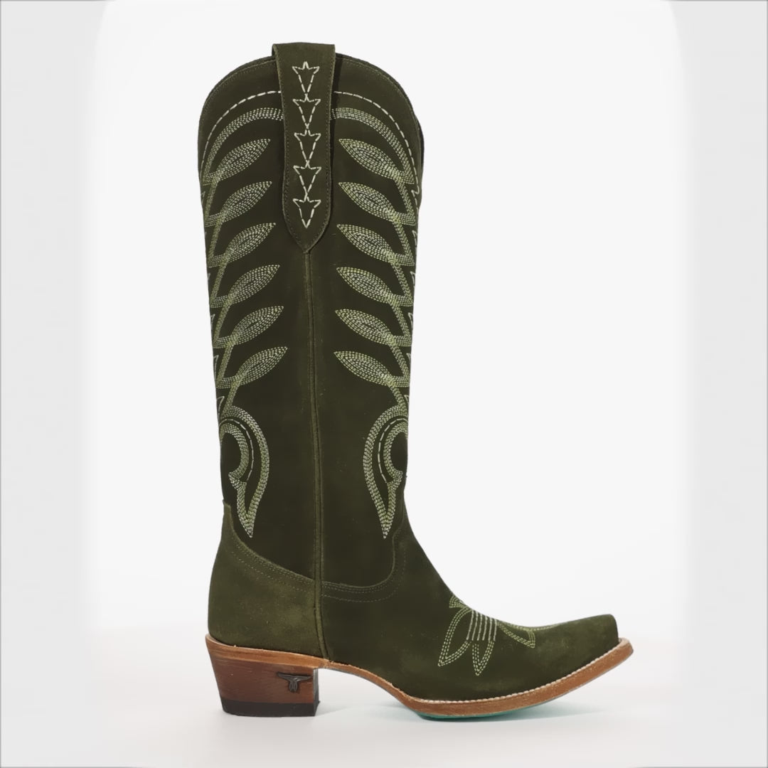 Olive green suede cowboy boots fashion by Lane Boots