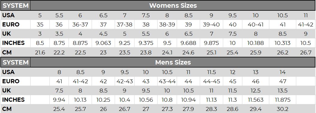 Shoe Size Guide US UK Euro for Lane Boots