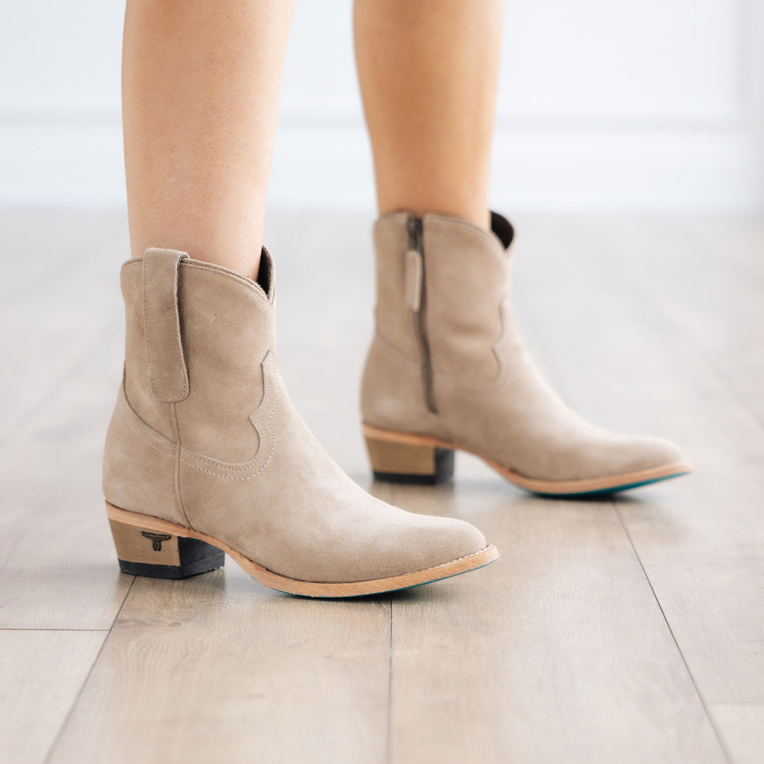 Plain Jane Bootie Ladies Bootie Latte Suede Western Fashion by Lane